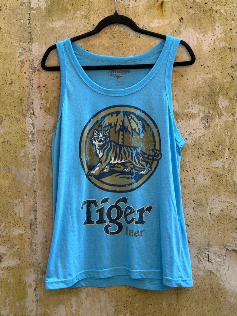 Tiger Beer Graphic Tank Top - Bright Aqua Blue, Large